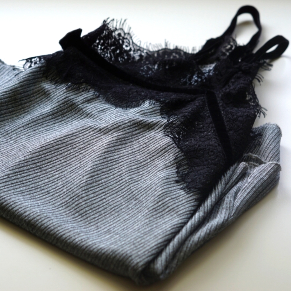 BSB Metallic Silver Top with Suede & Lace Detail